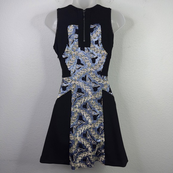 Hale Bob Dress Womens XS Black Blue Sequin Cocktail Formal Prom Dark Romantic - Picture 2 of 11